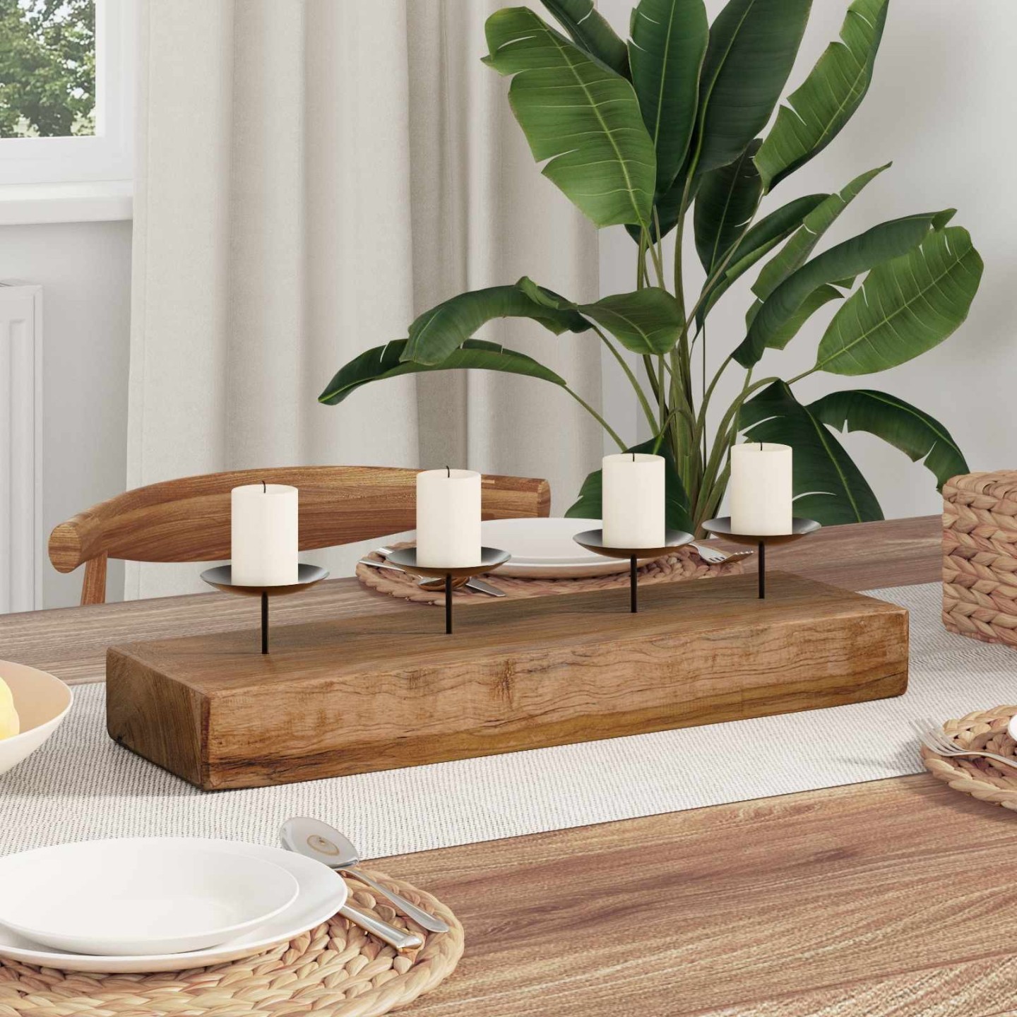 Bougeoir Naturel 50 x 15 x 10 cm Teck massif