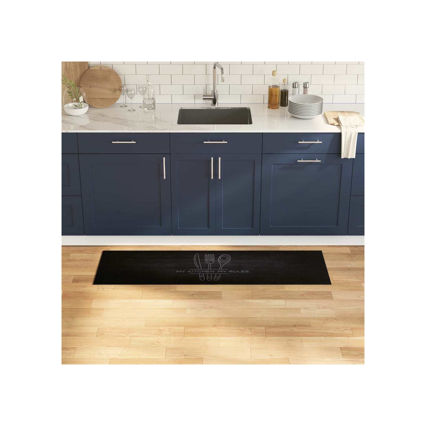 Tapis de Cuisine Noir 150 x 45 cm 100% Polyamide Lavable