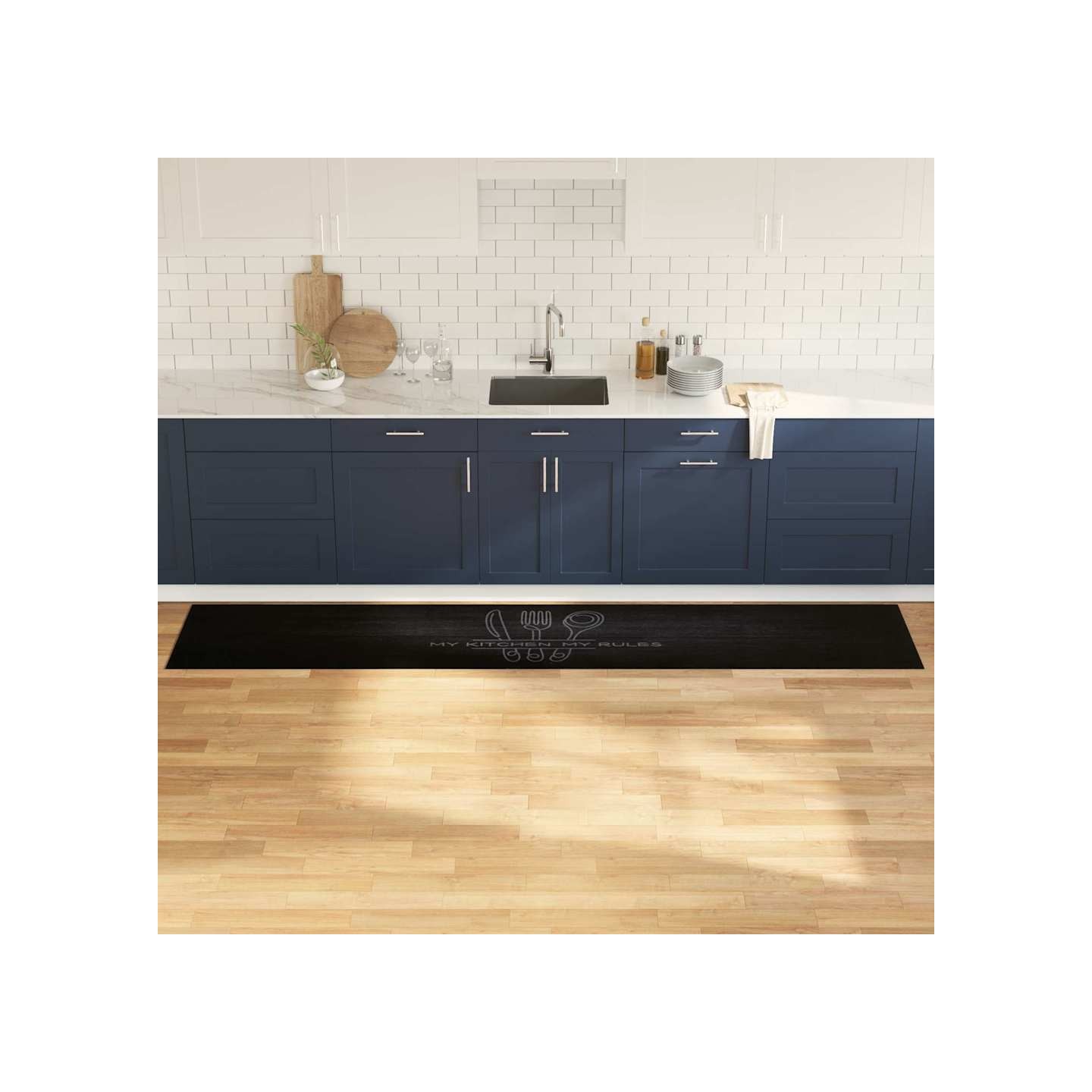 Tapis de Cuisine Noir 300 x 60 cm 100% Polyamide Lavable