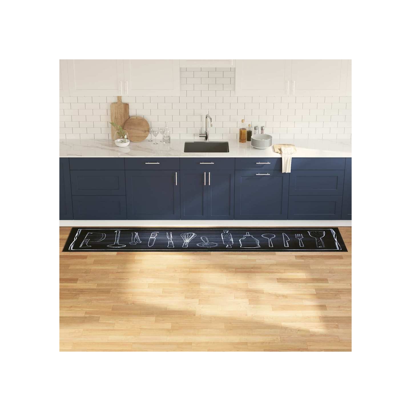 Tapis de Cuisine Noir 300 x 60 cm Velours