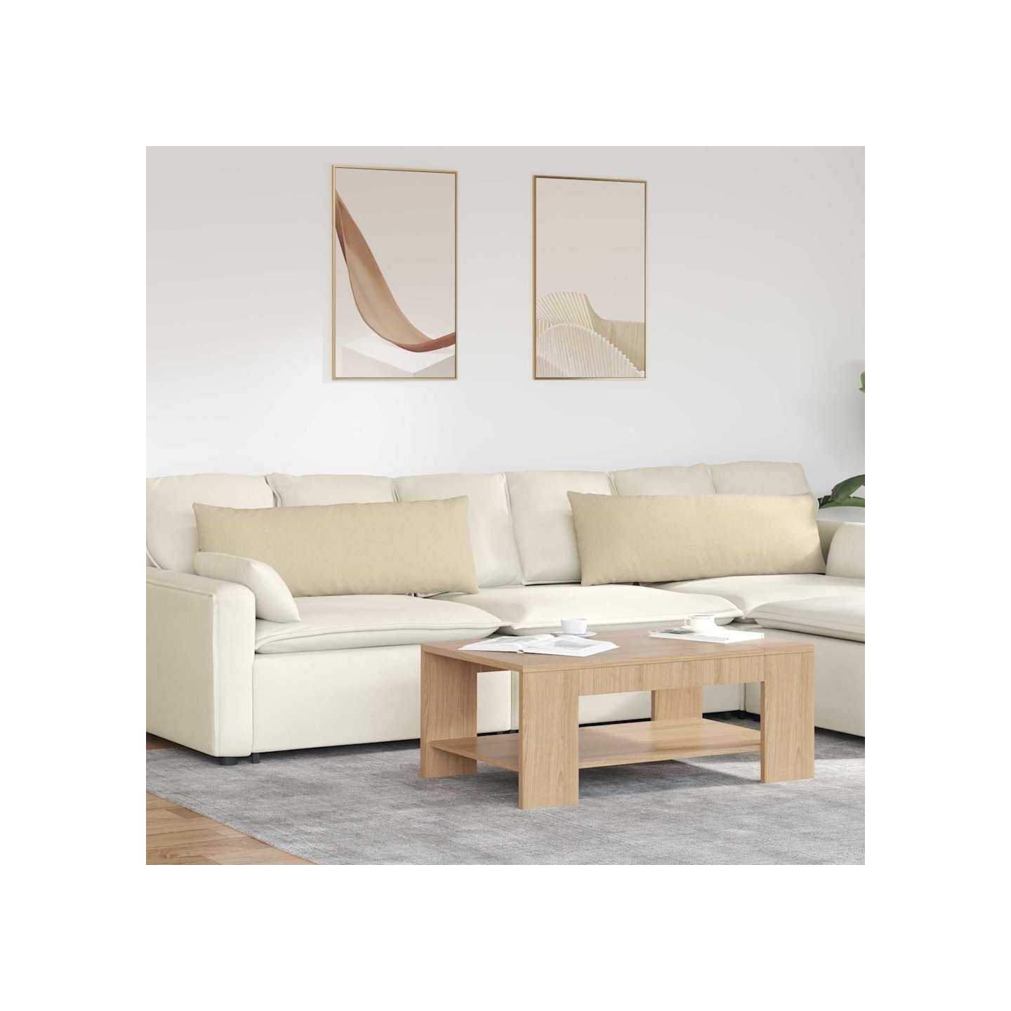 Coussins de canapé 2 pc tissu Crème 120 x 40 cm