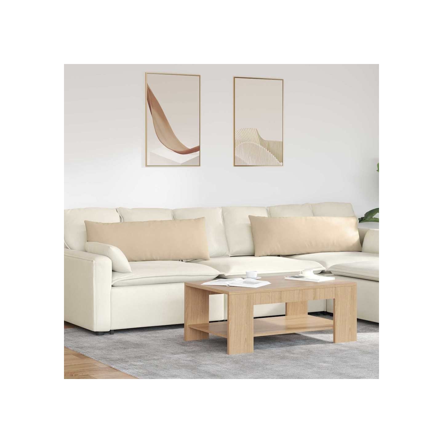Coussins de canapé 2 pc tissu Crème 120 x 40 cm
