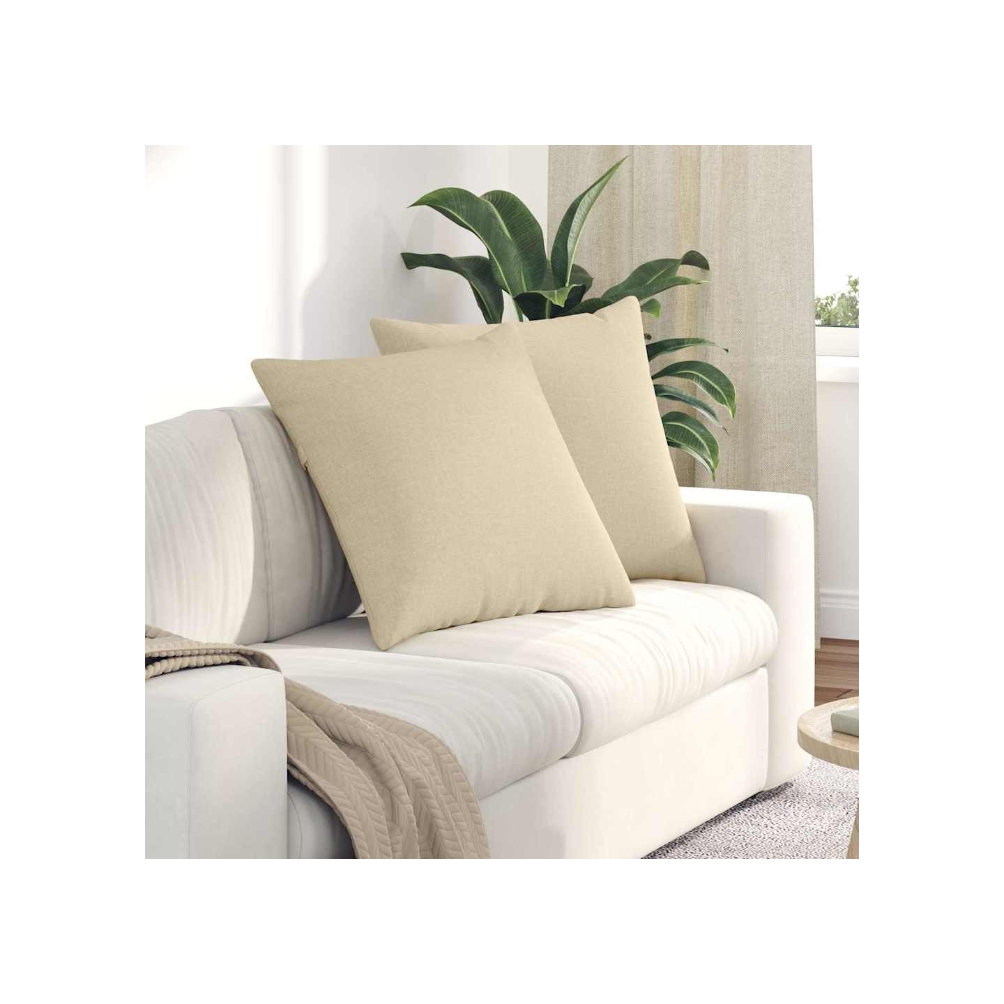 Coussins de canapé 2 pc tissu Crème 80 x 80 cm
