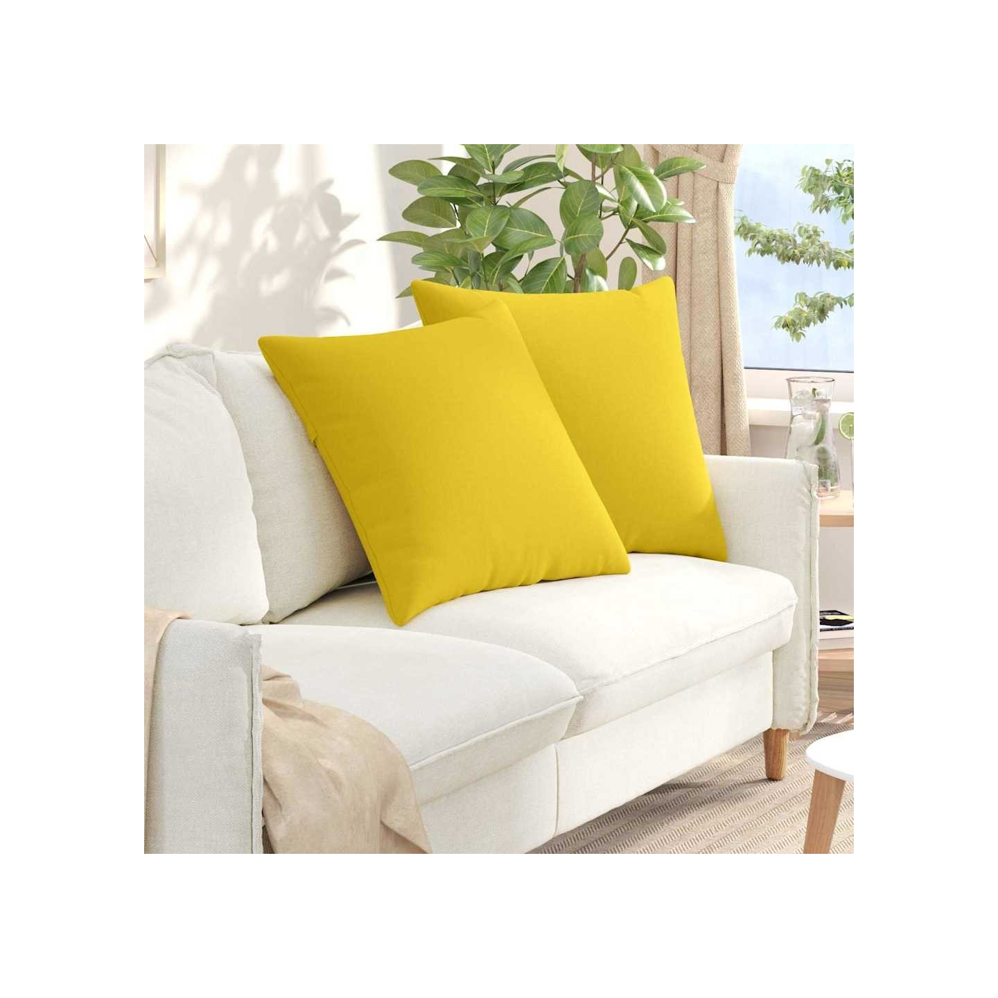 Coussins de canapé 2 pc tissu Jaune clair 80 x 80 cm