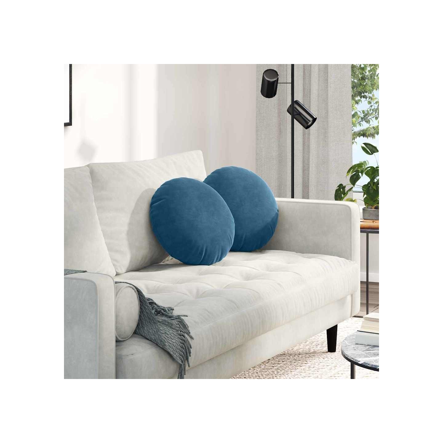 Coussins de siège 2 pcs Bleu Ø 40 x 13 cm Velours