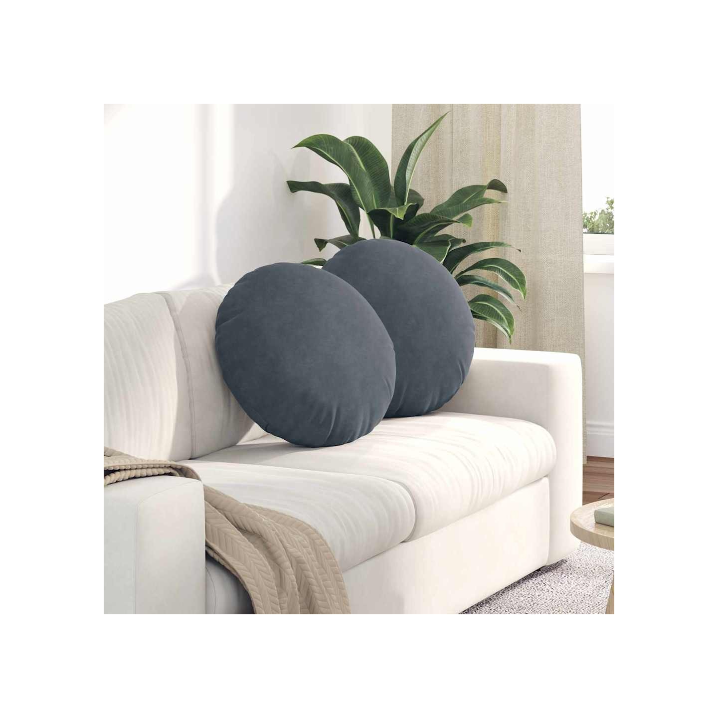 Coussins de siège 2 pc Velours Gris foncé Ø50 x 19 cm