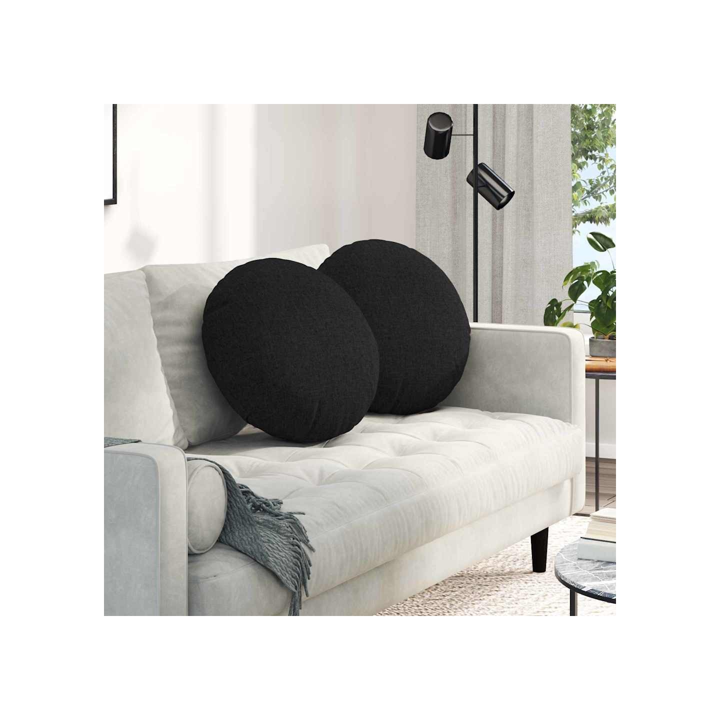 Coussins de siège 2 pc Tissu Noir Ø50 x 19 cm