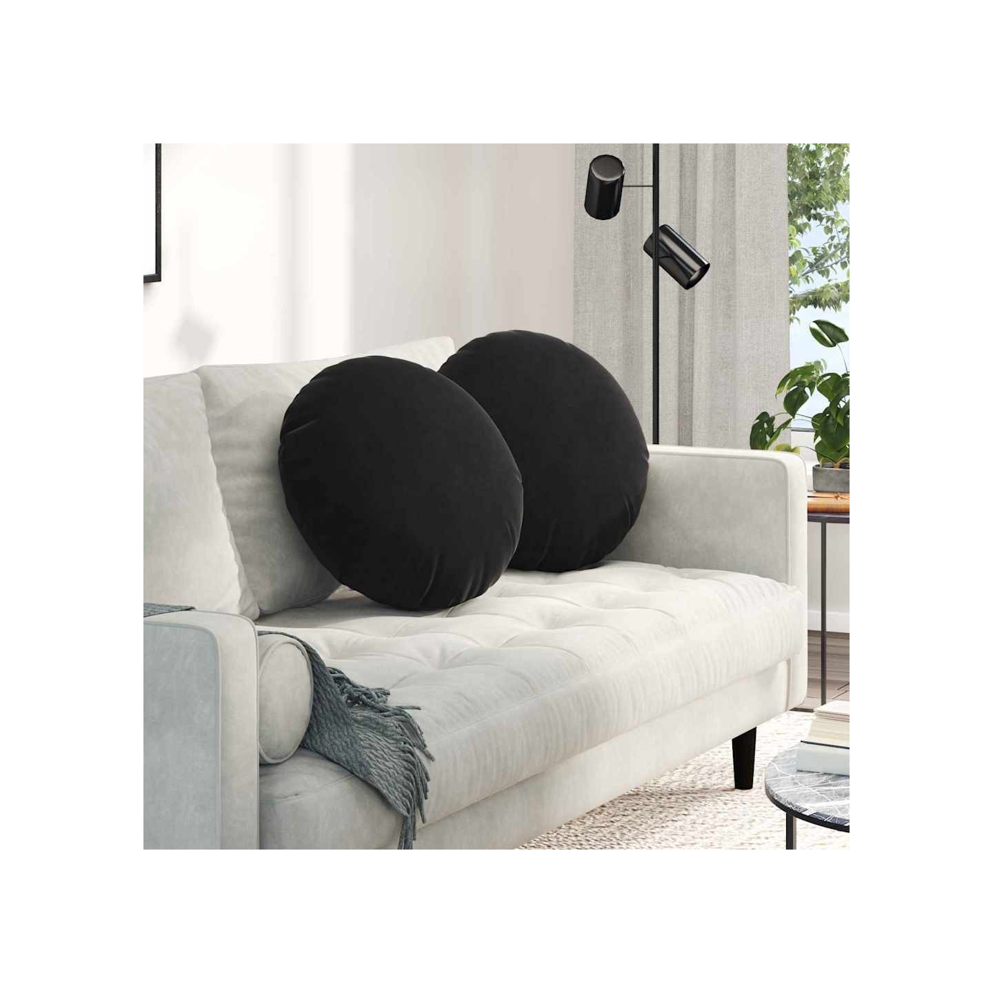 Coussins de siège 2 pc Velours Noir Ø50 x 19 cm