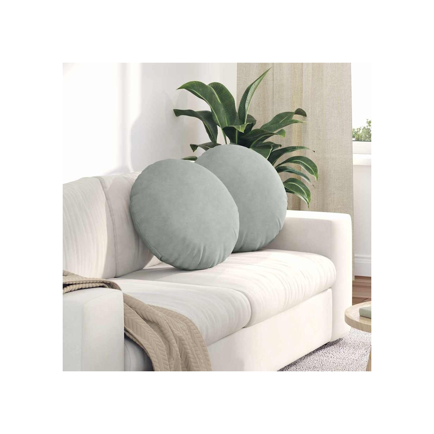 Coussins de siège 2 pc Velours Gris clair Ø50 x 19 cm
