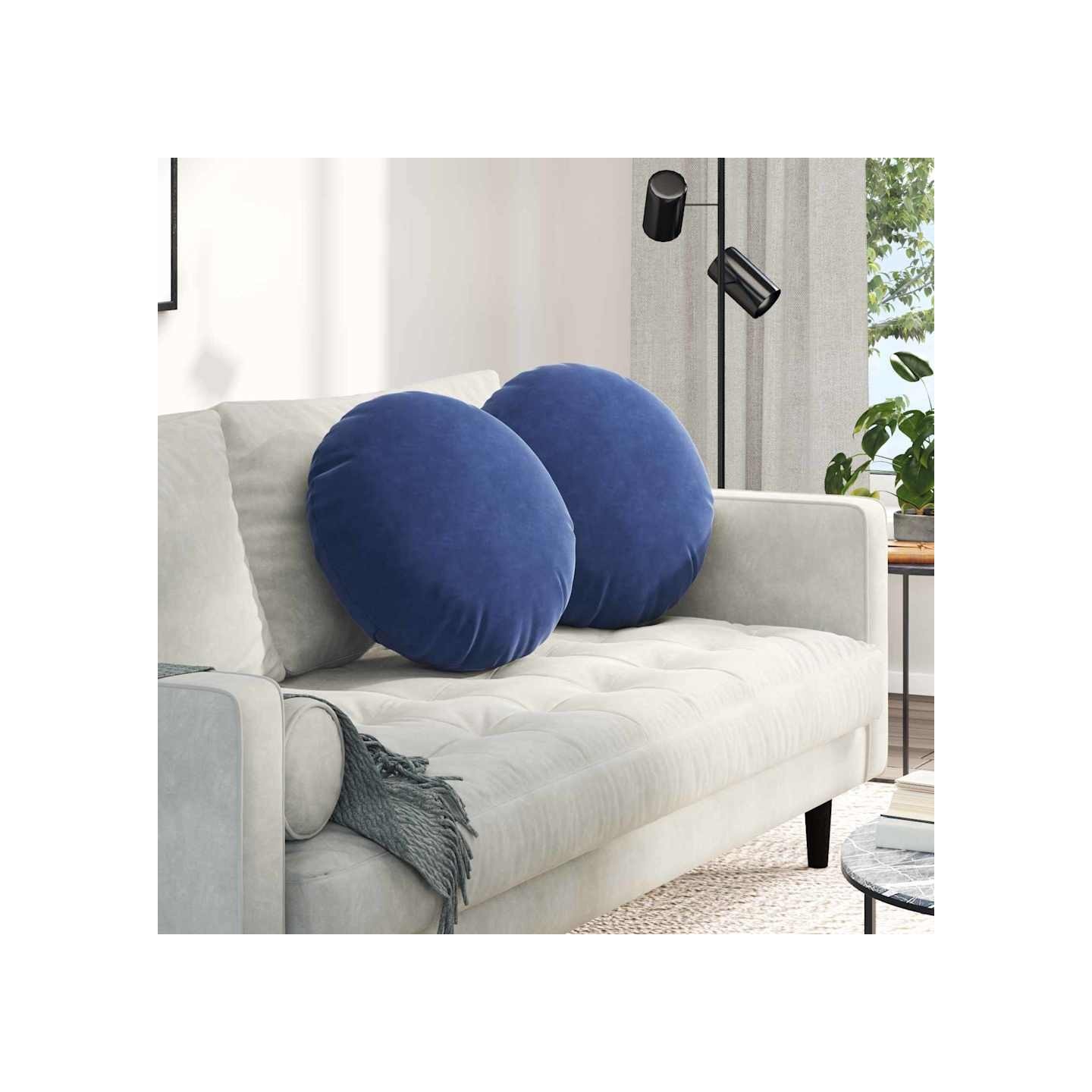 Coussins de siège 2 pc Velours Bleu police Ø50 x 19 cm
