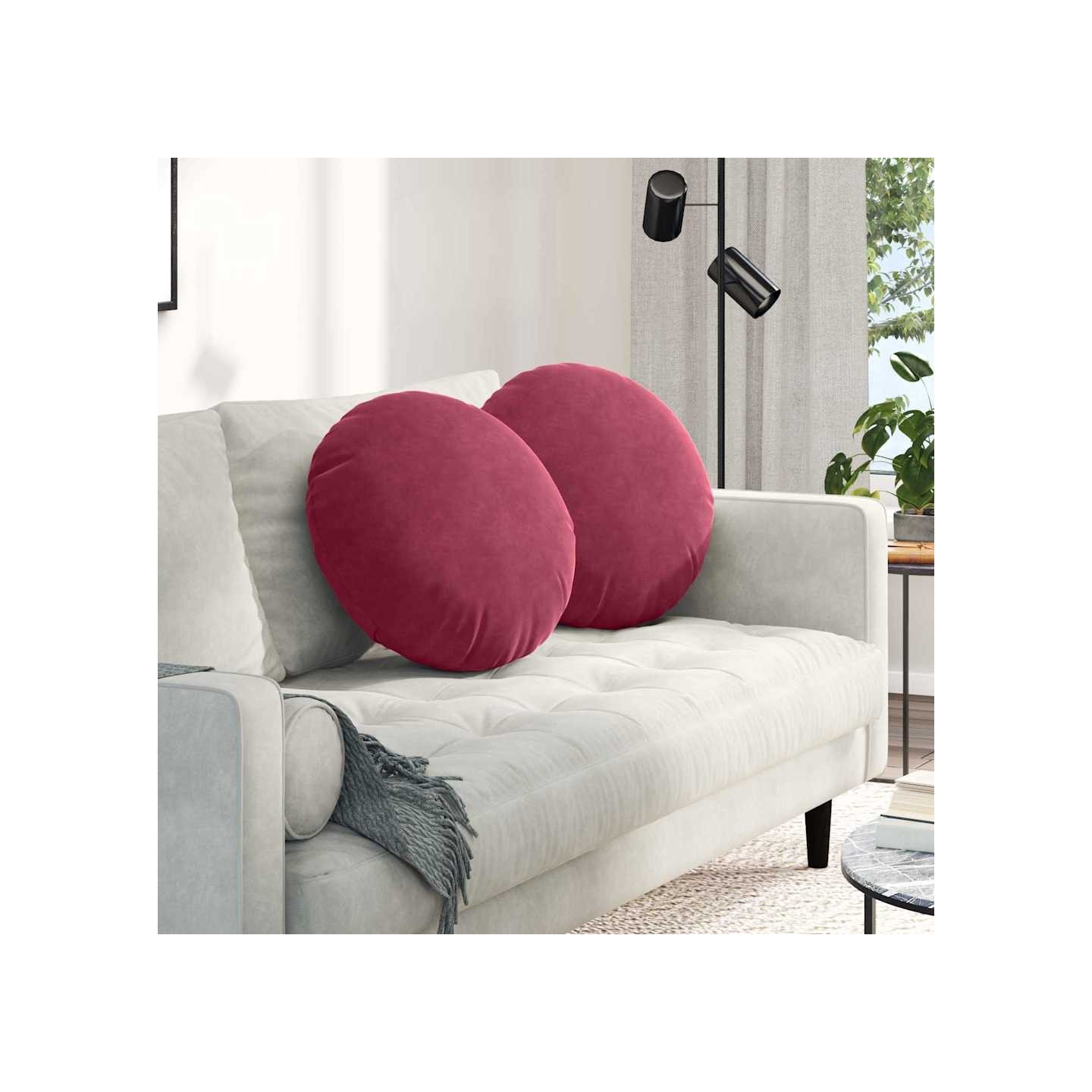 Coussins de siège 2 pc Velours Bordeaux Ø50 x 19 cm