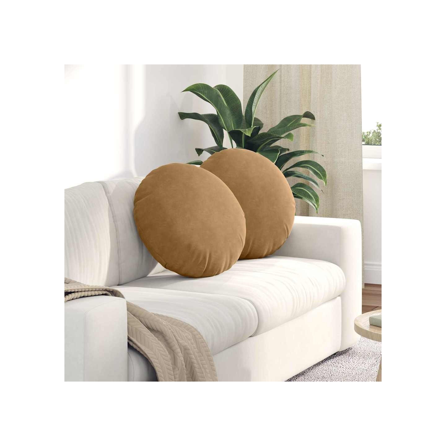 Coussins de siège 2 pc Velours Marron Ø50 x 19 cm