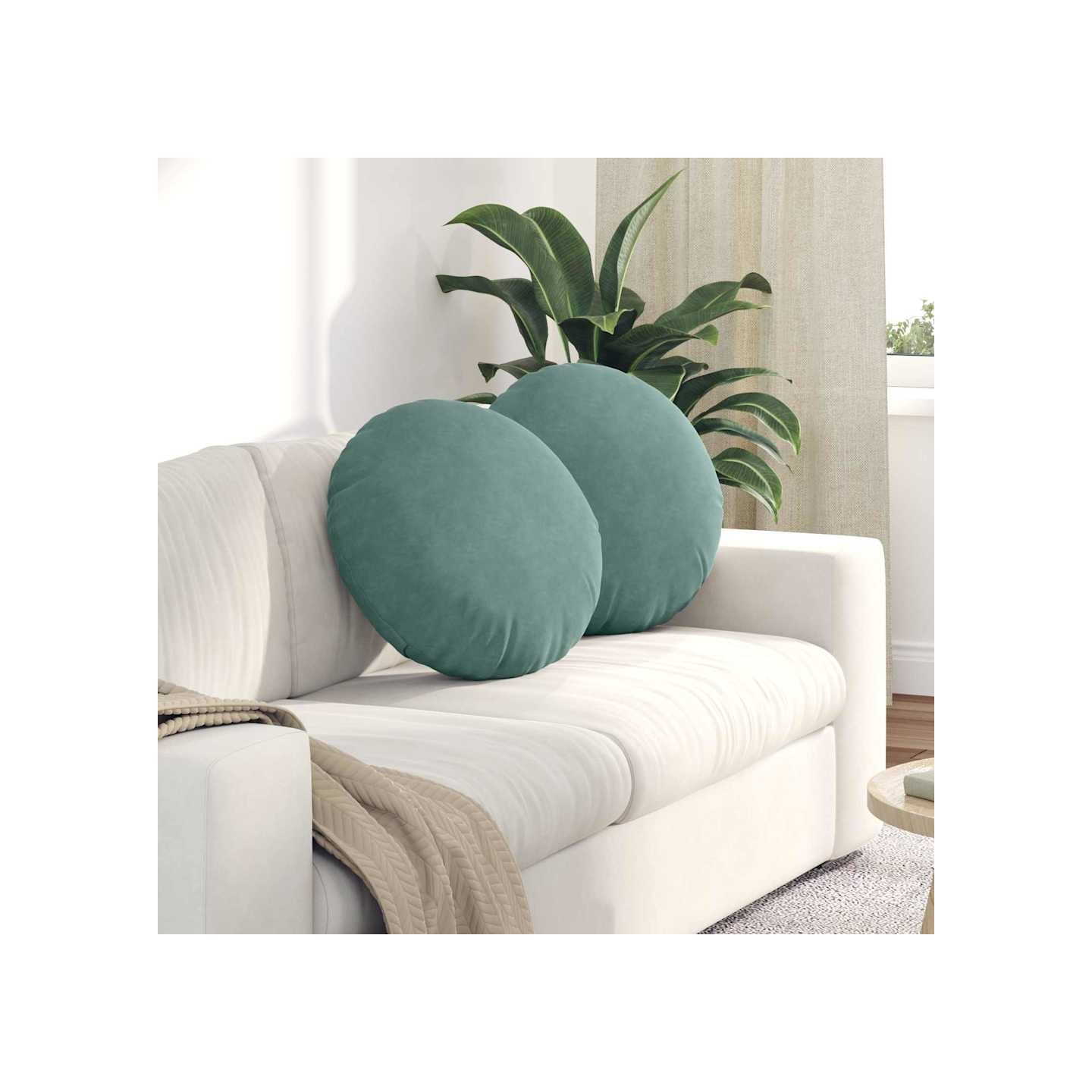 Coussins de siège 2 pc Velours Vert Mer Ø50 x 19 cm