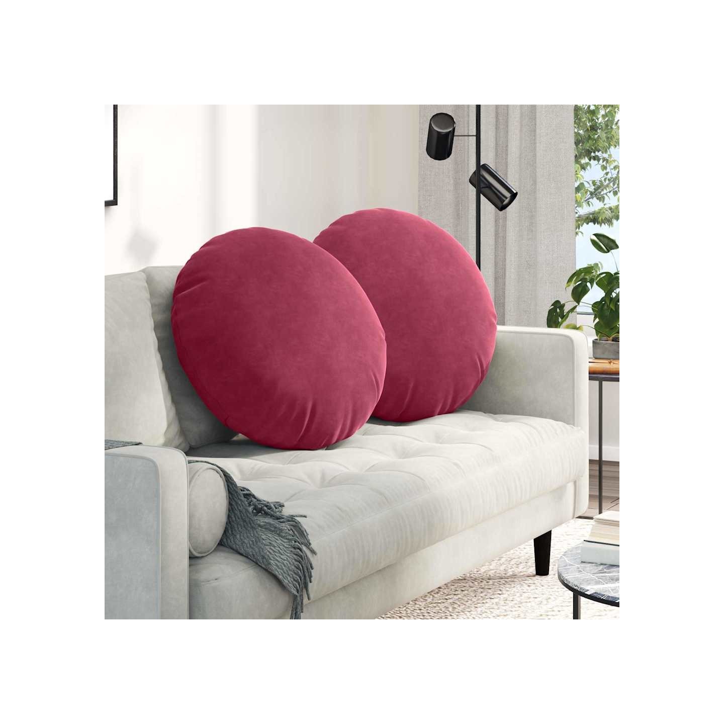 Coussins de siège 2 pc Velours Bordeaux Ø 80 x 29 cm