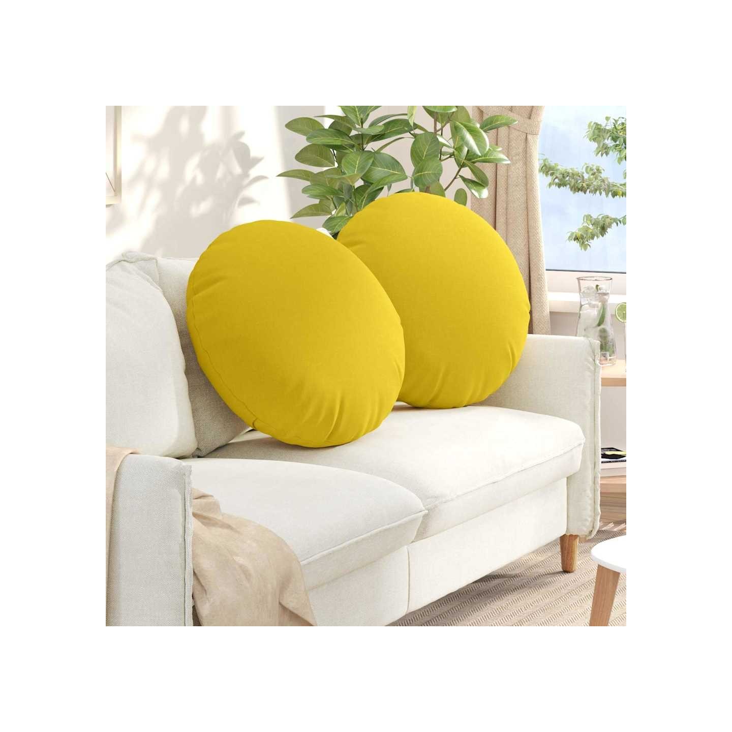 Coussins de siège 2 pc Tissu Jaune clair Ø80 x 29 cm