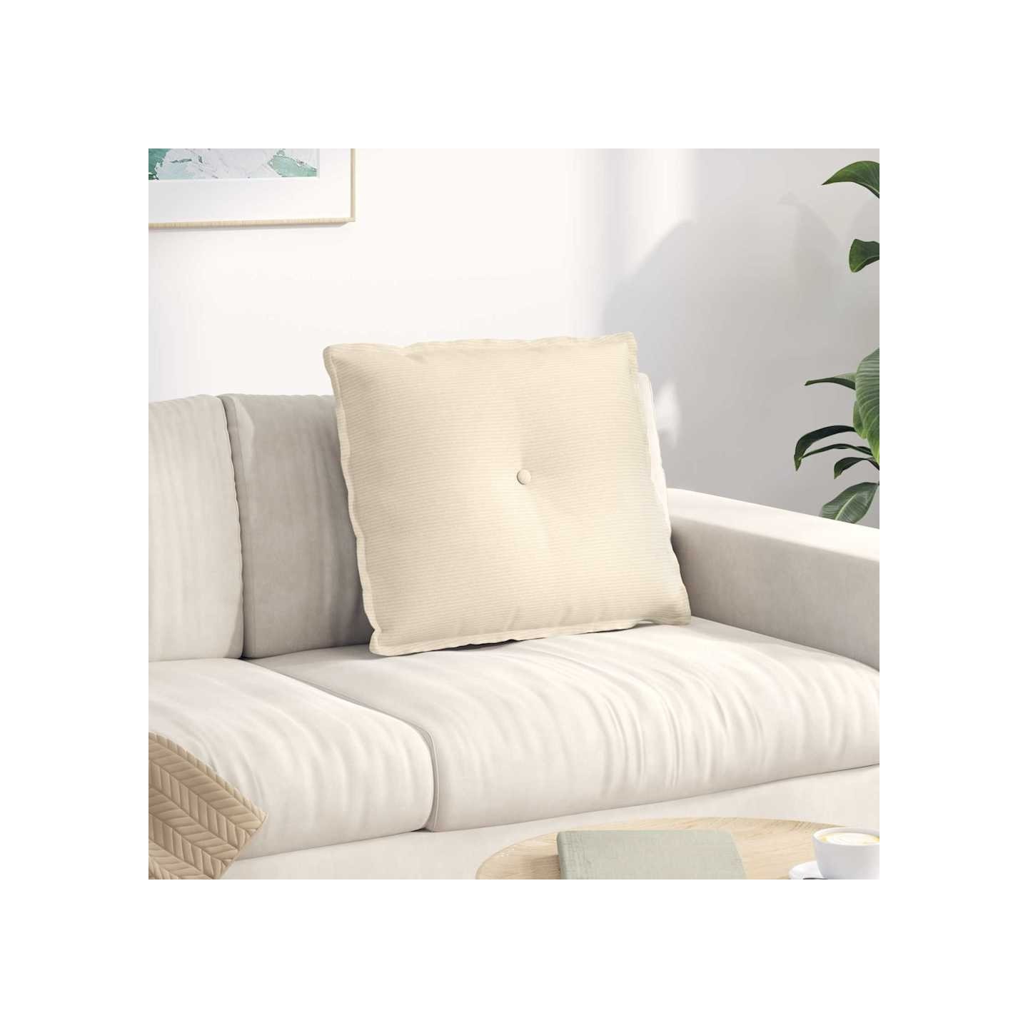 Coussin de Dos Crème 60 x 50 x 19 cm Tissu en velours côtelé