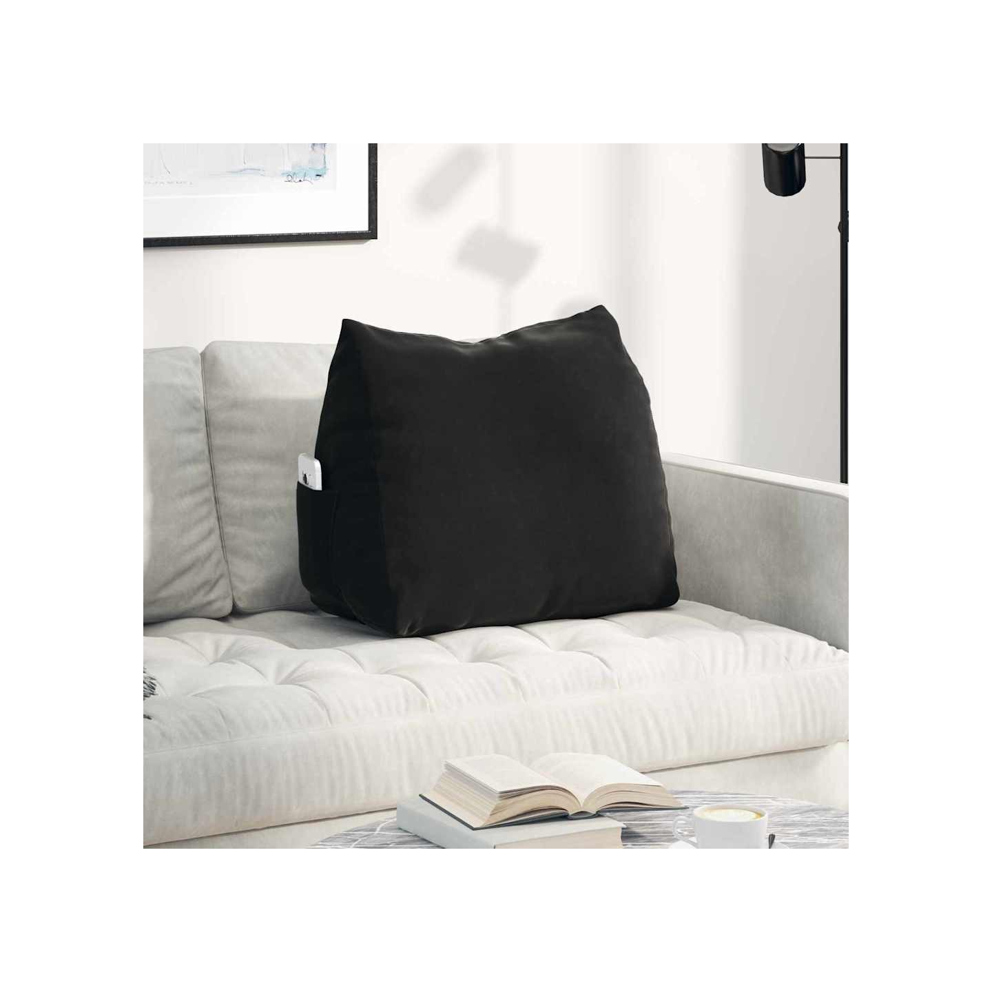 Coussin de Dos Noir 60 x 50 x 20 cm Tissu en velours côtelé