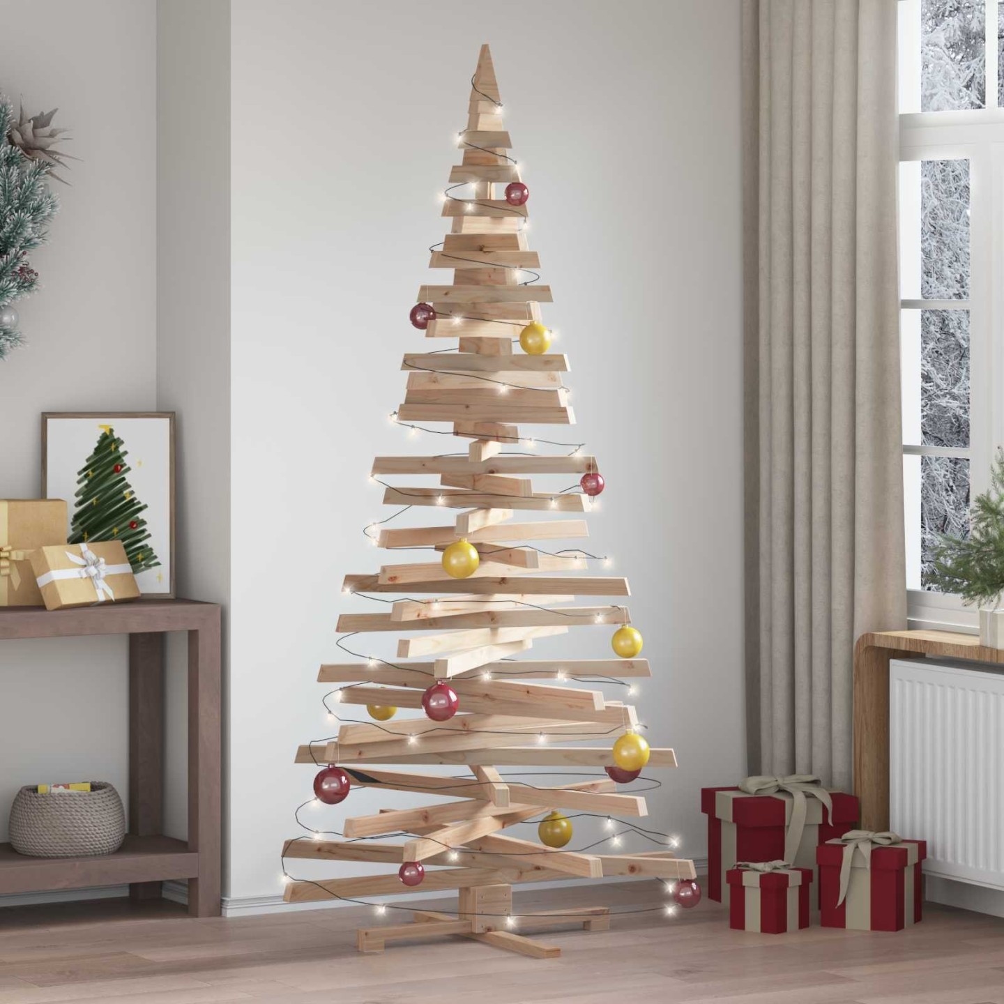 Arbre de Noël en bois KOTKA 210 cm Bois massif en pin Naturel