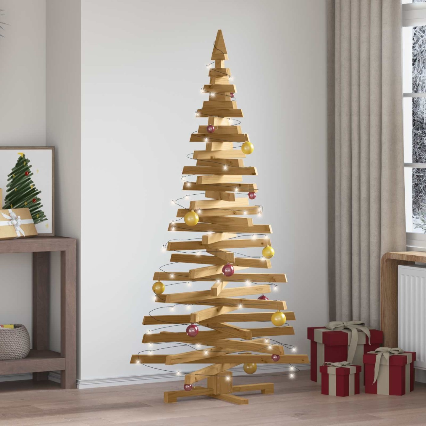 Arbre de Noël en bois KOTKA 180 cm Bois massif en pin Marron
