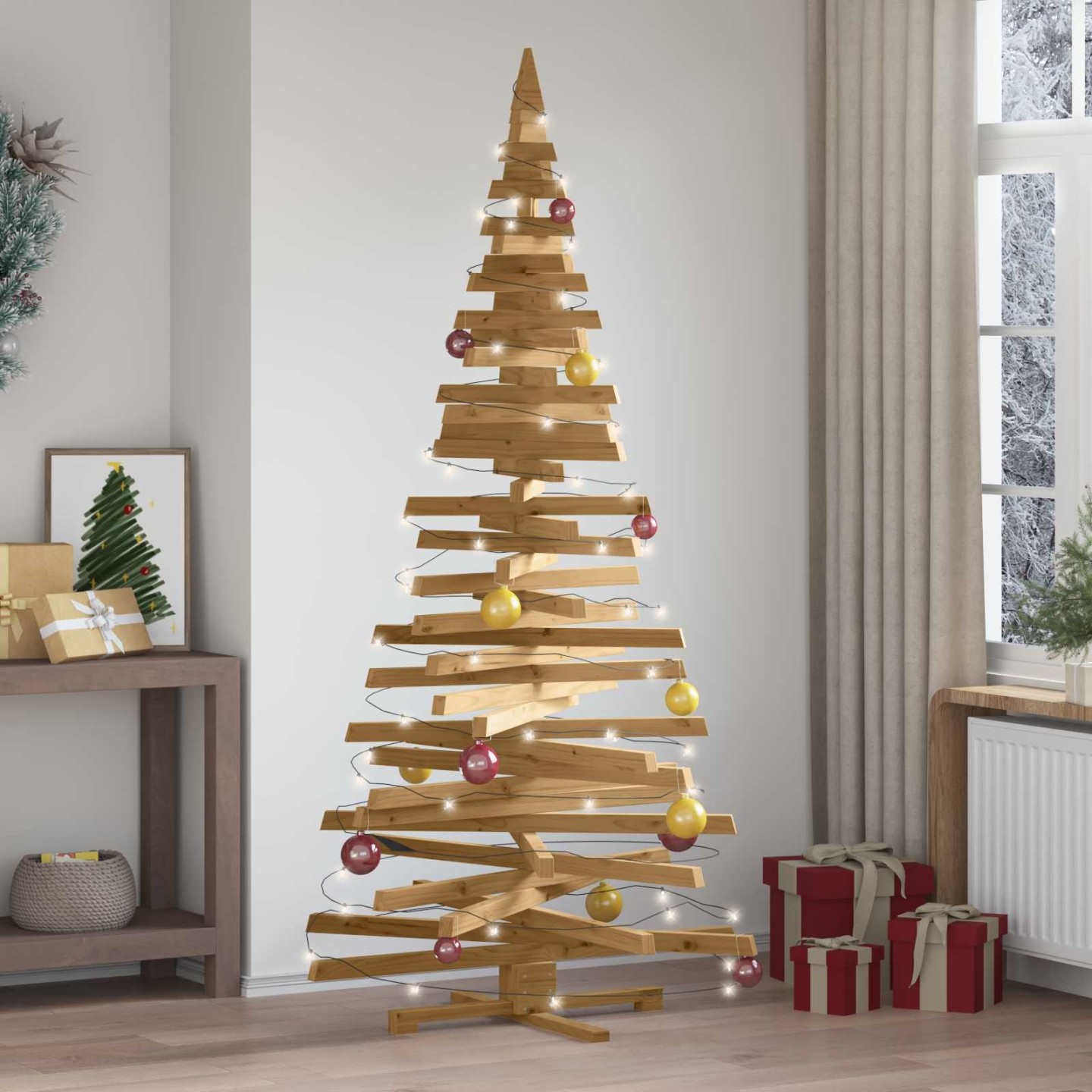 Arbre de Noël en bois KOTKA 210 cm Bois massif en pin Marron
