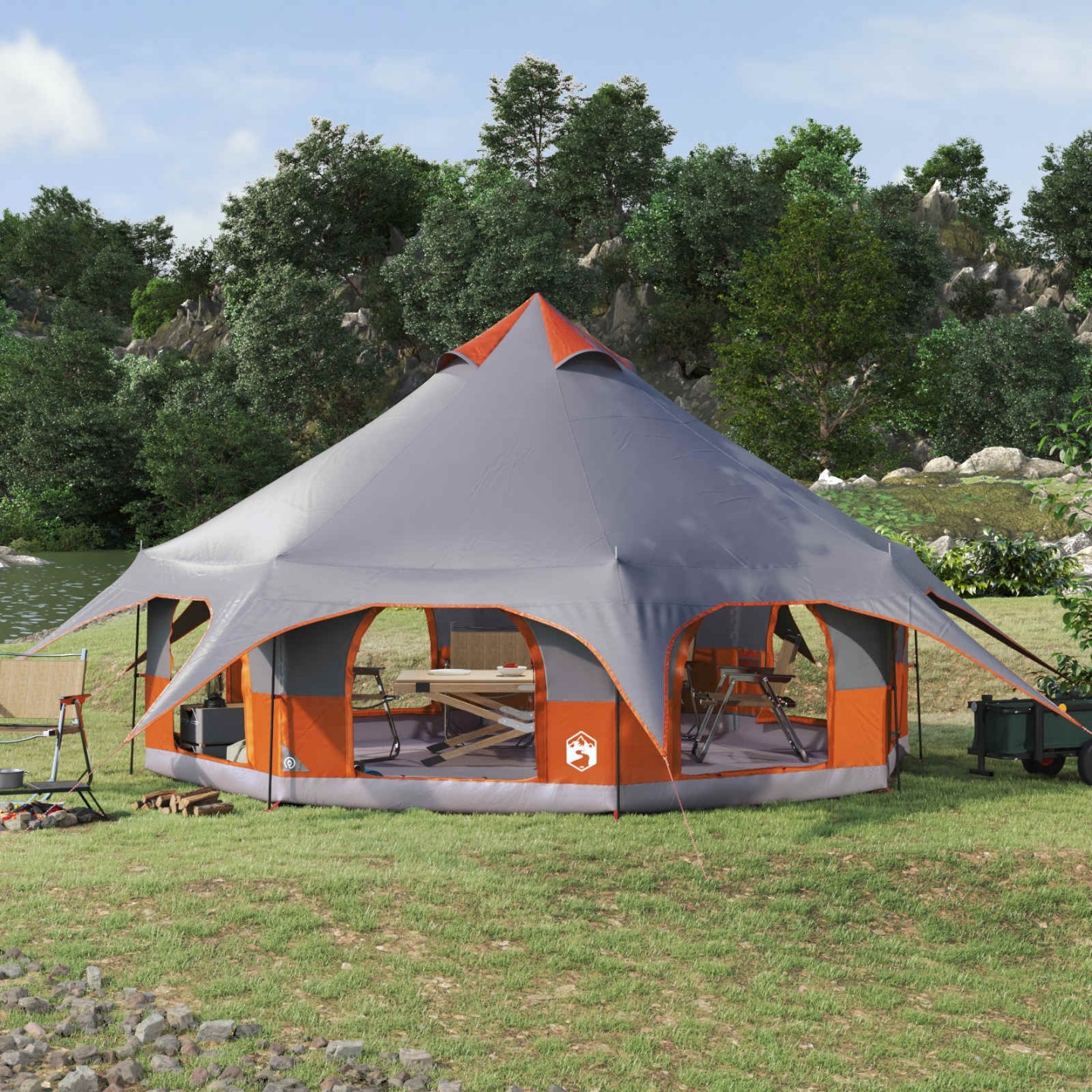 Tente familiale 10 personne Gris et orange