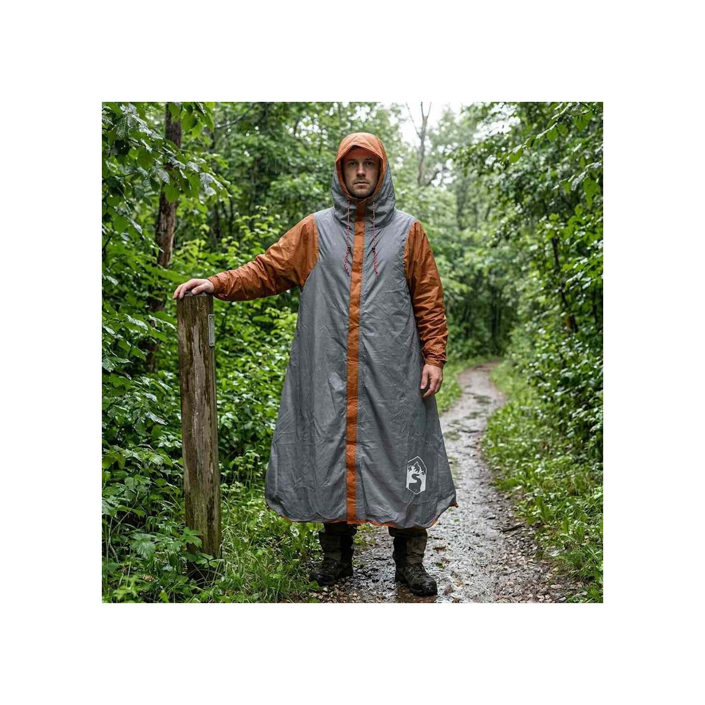 Poncho de pluie 2-en-1 avec capuche Gris et orange