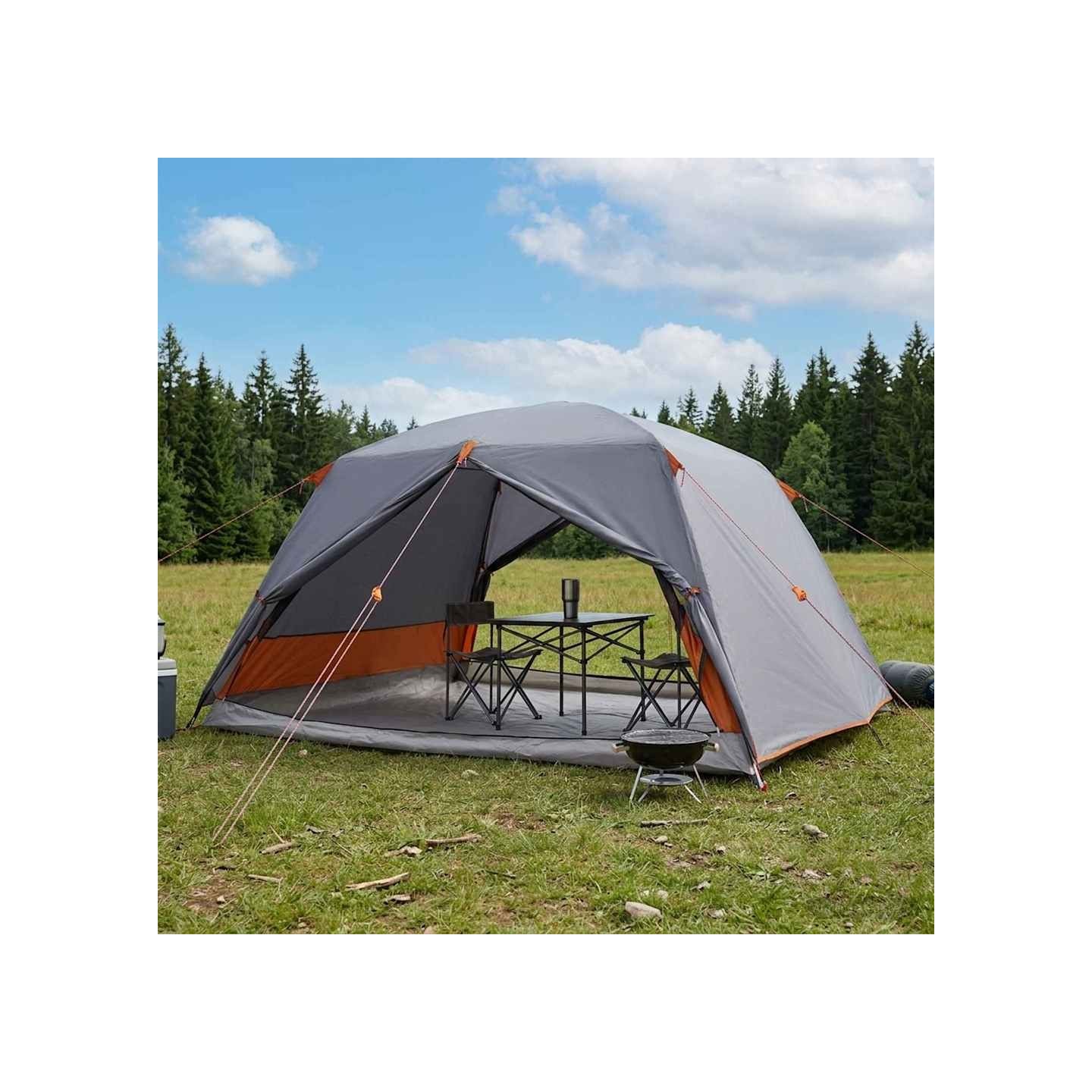 Tente de randonnée 4 personne Gris et orange