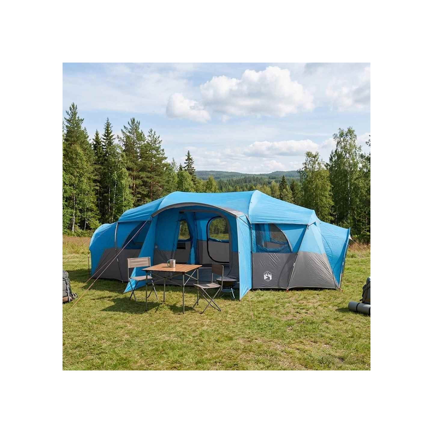 Tente familiale avec auvent imperméable 10 personne Bleu
