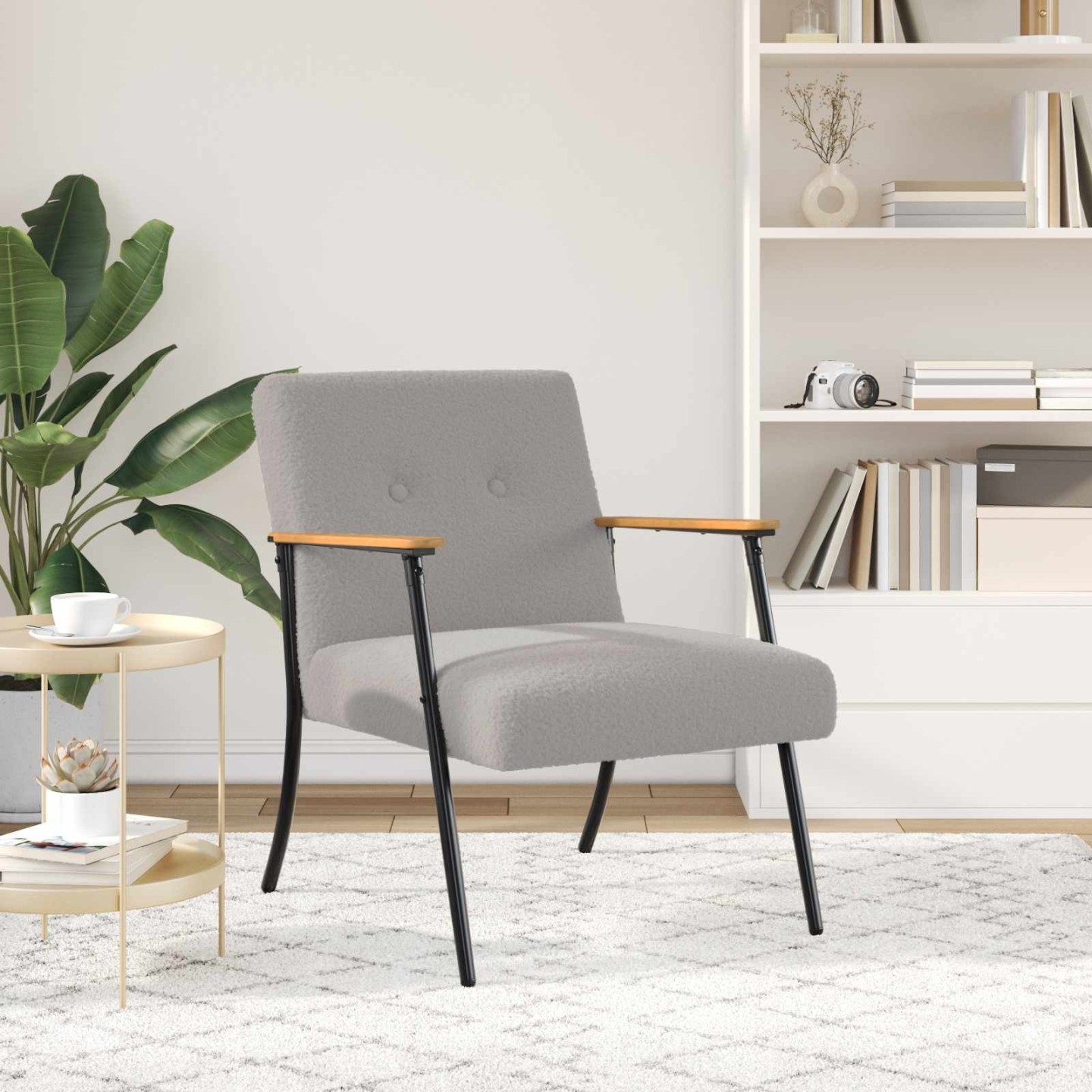 Fauteuil Gris clair Tissu ressemblant à de la laine bouclée