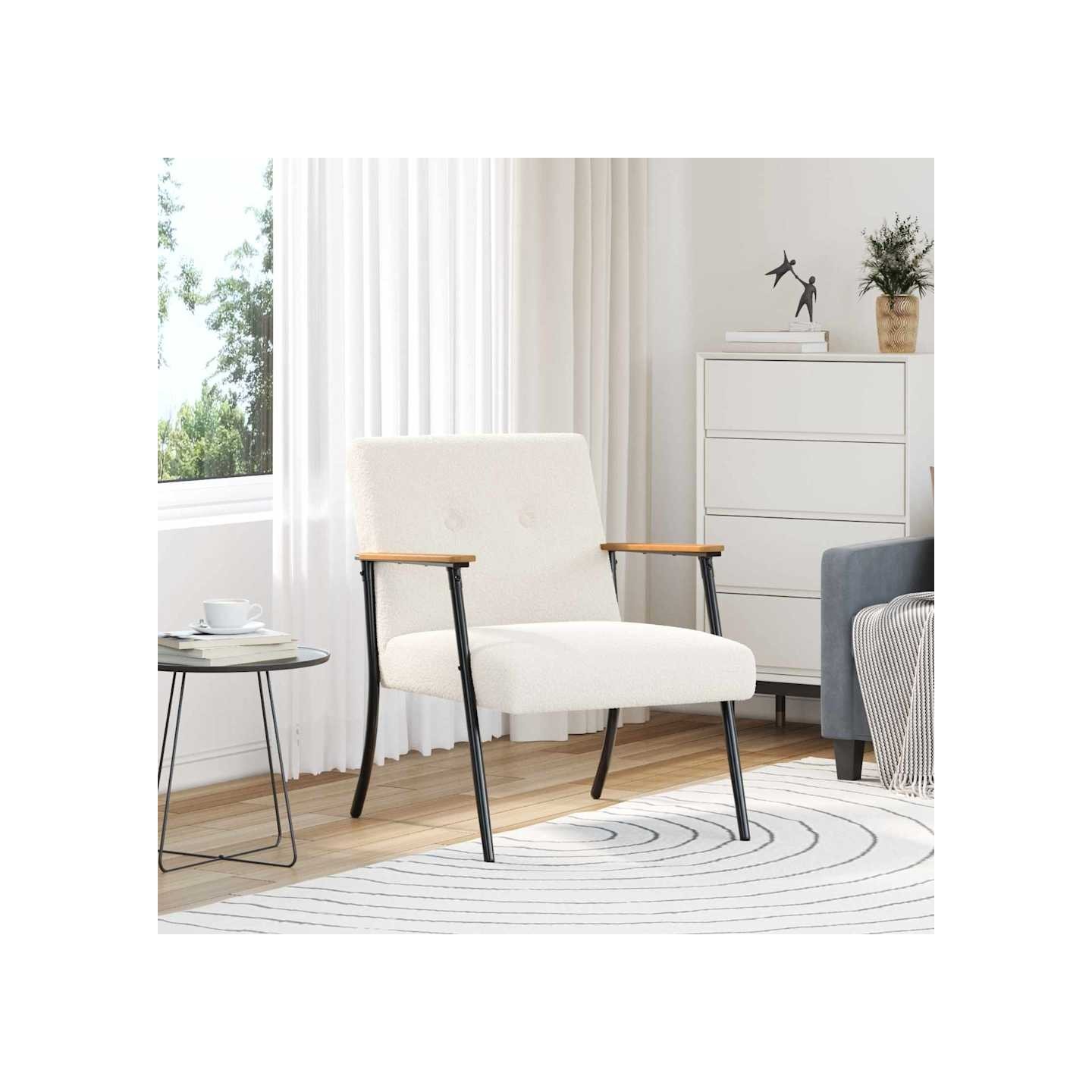 Fauteuil Crème Tissu ressemblant à de la laine bouclée