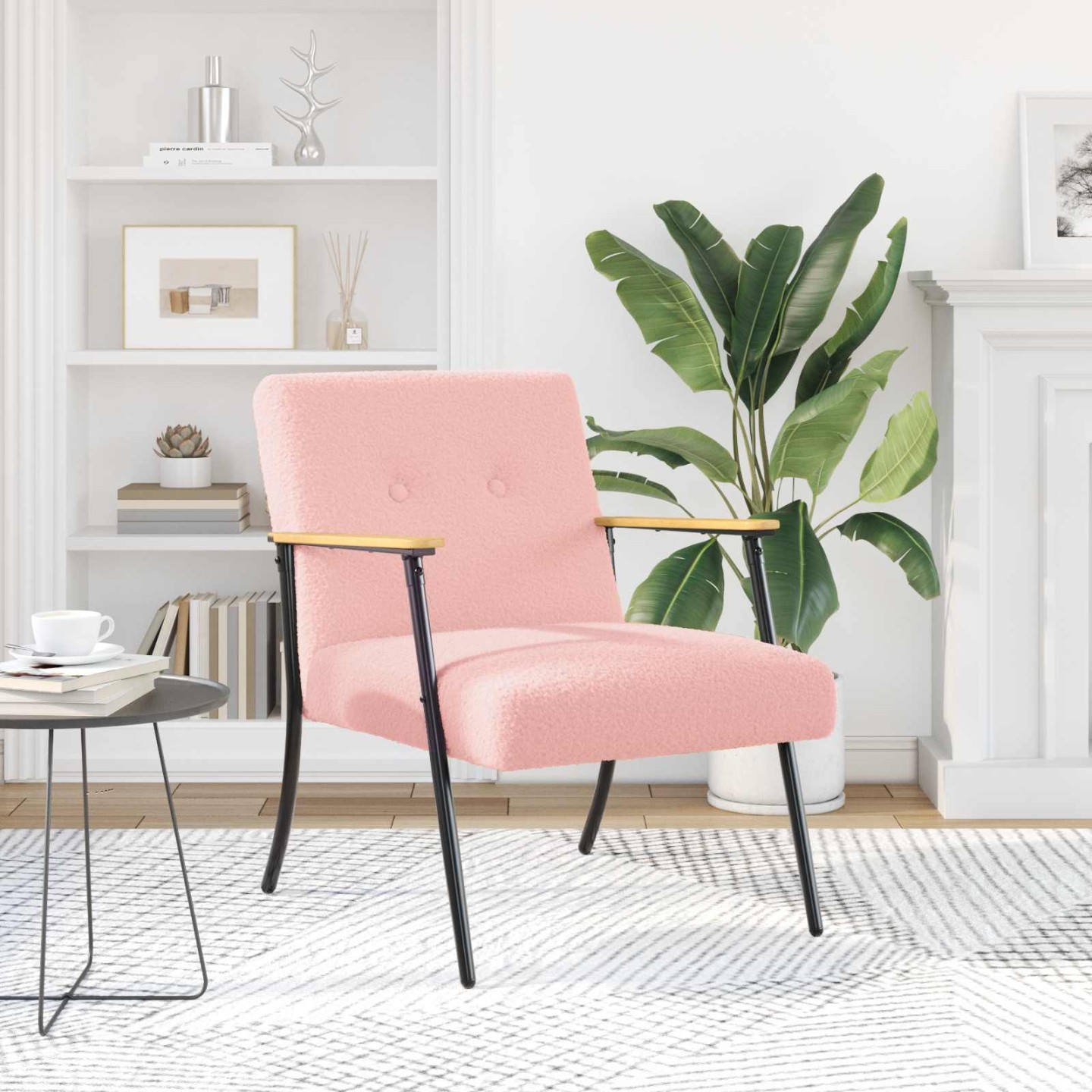Fauteuil Rose Tissu ressemblant à de la laine bouclée