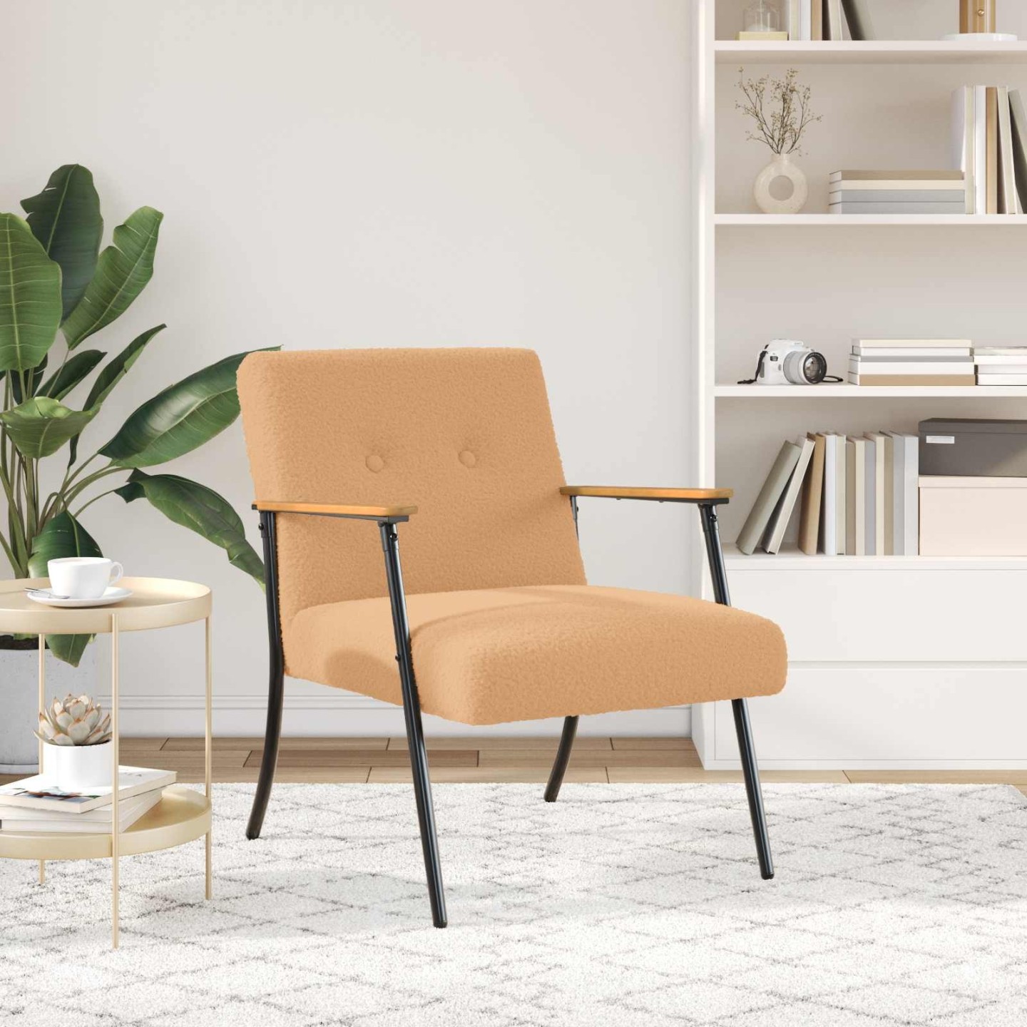 Fauteuil Beige Tissu ressemblant à de la laine bouclée
