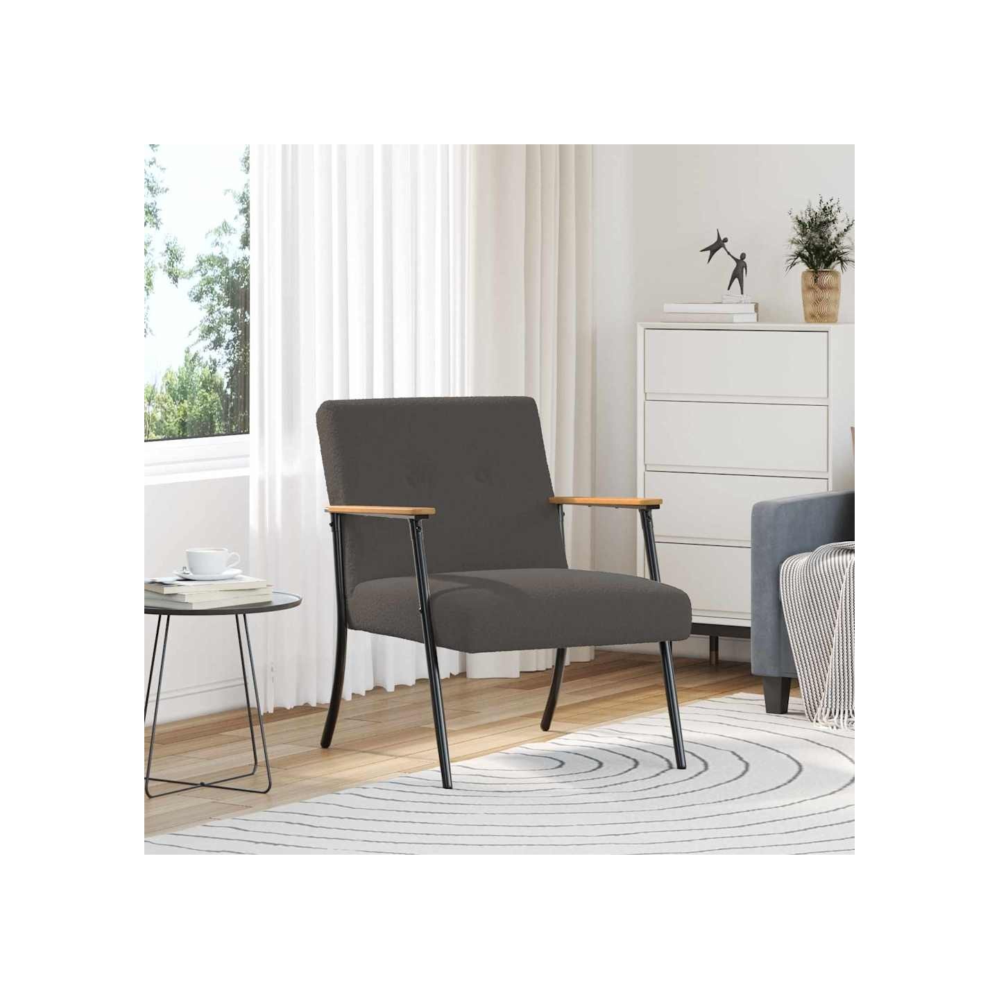 Fauteuil Gris foncé Tissu ressemblant à de la laine bouclée