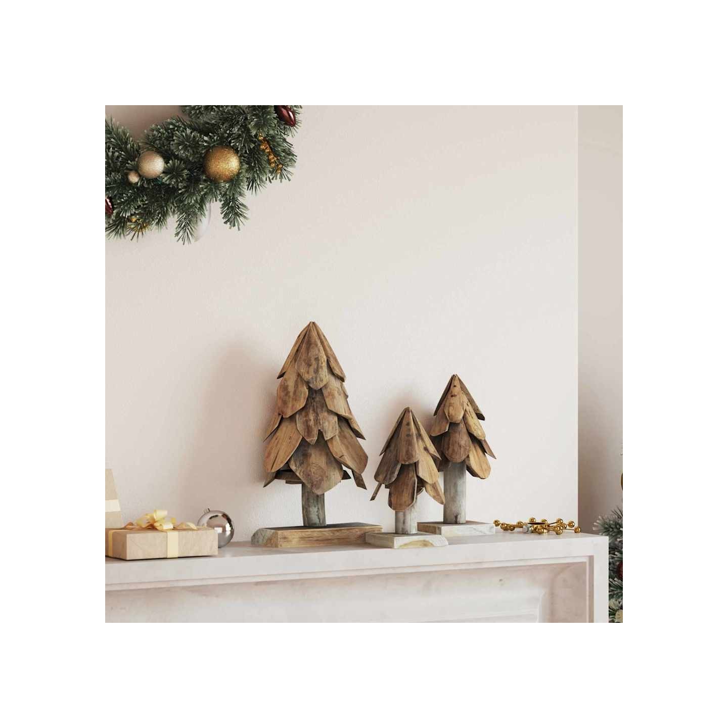 Sapin de Noël 3 pc Marron 40 cm Bois de teck massif