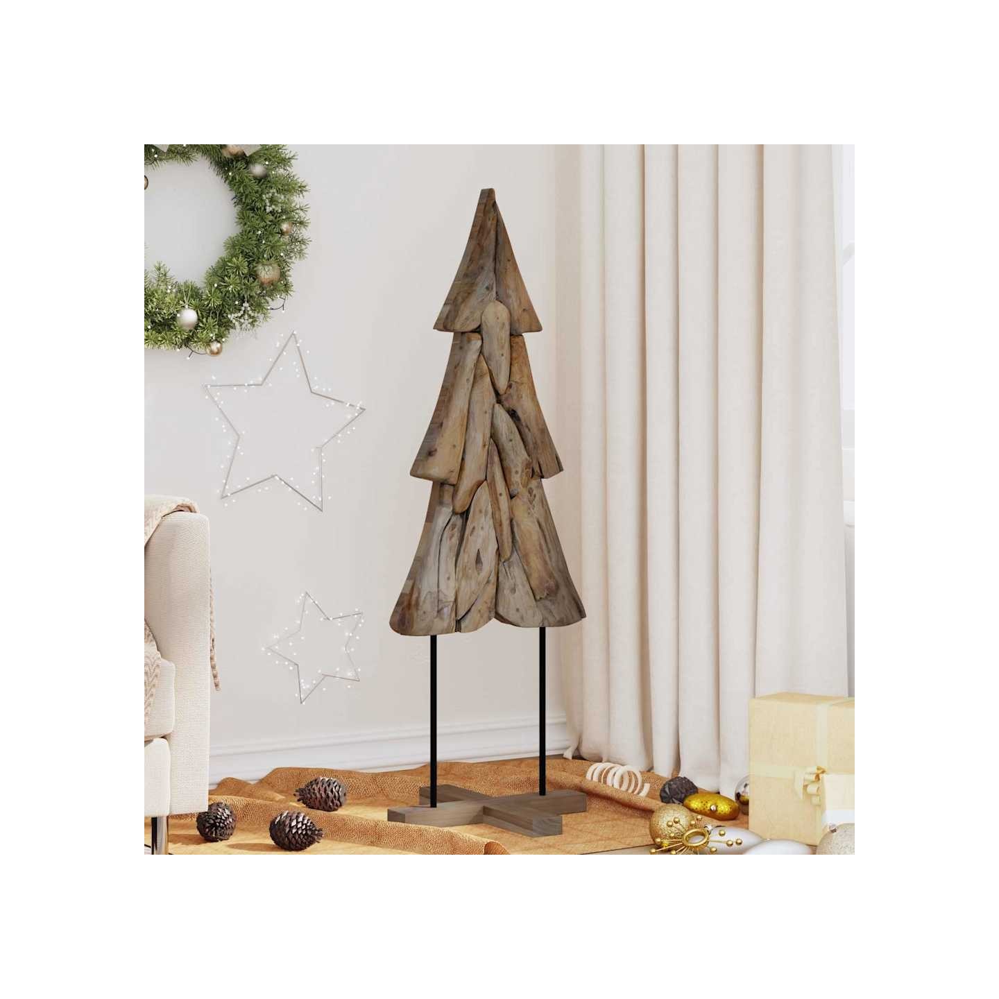 Sapin de Noël Marron 121 cm Bois de teck massif
