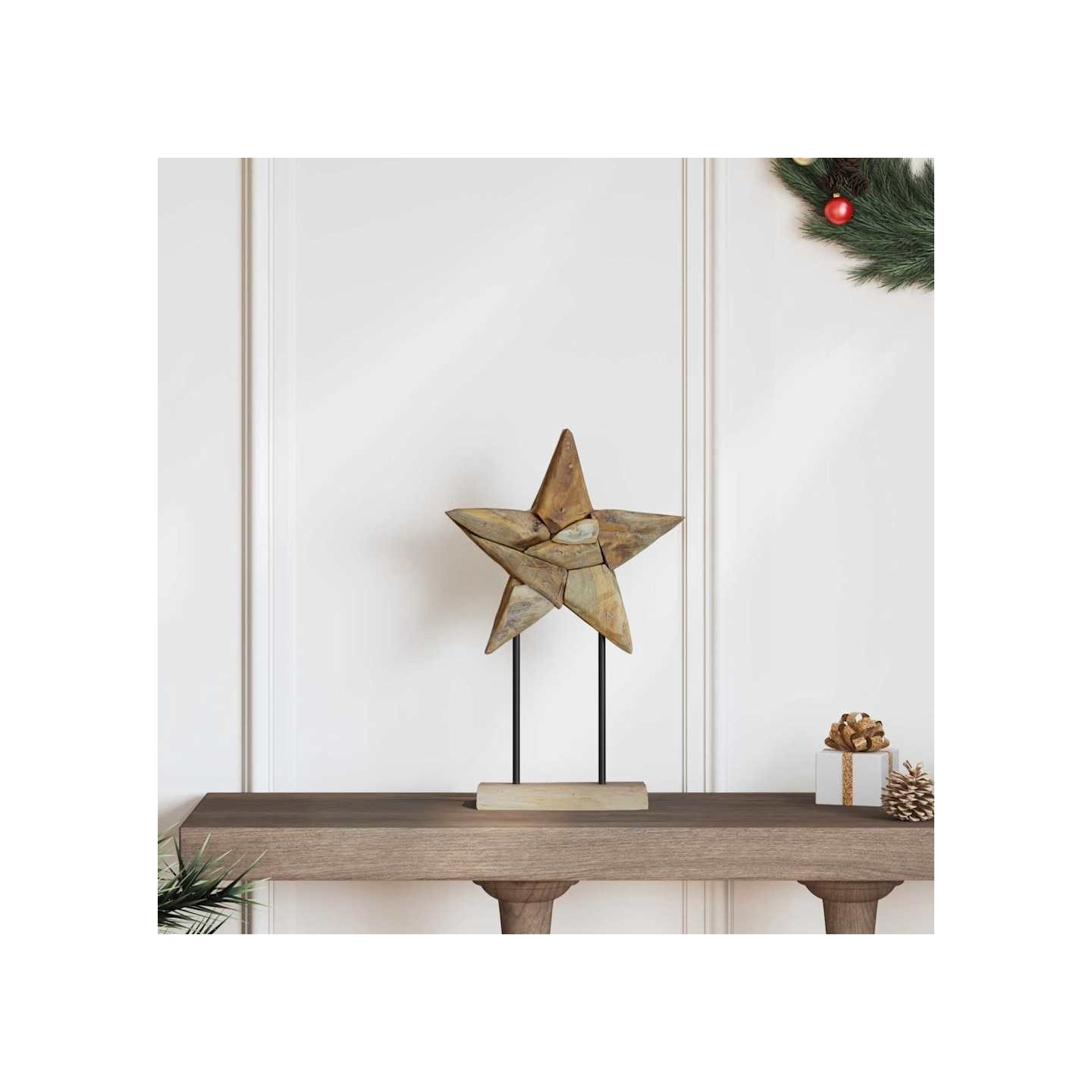 Étoile de Noël LED Marron 31 x 15 x 46 cm Bois de teck massif