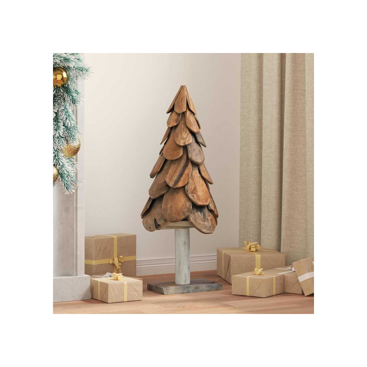 Sapin de Noël Marron 91 cm Bois de teck massif